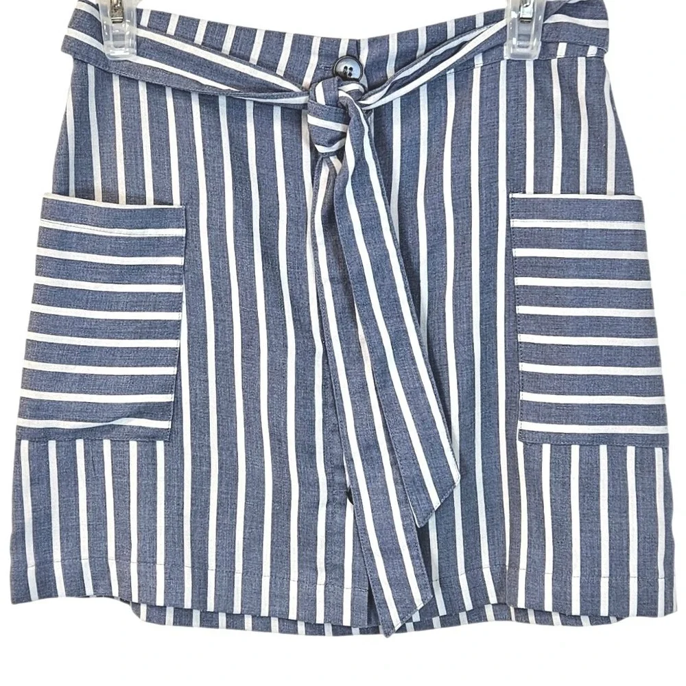 ALTAR'D STATE Blue White Striped Linen Blend Mini Skirt S‎ Tie Waist Coastal